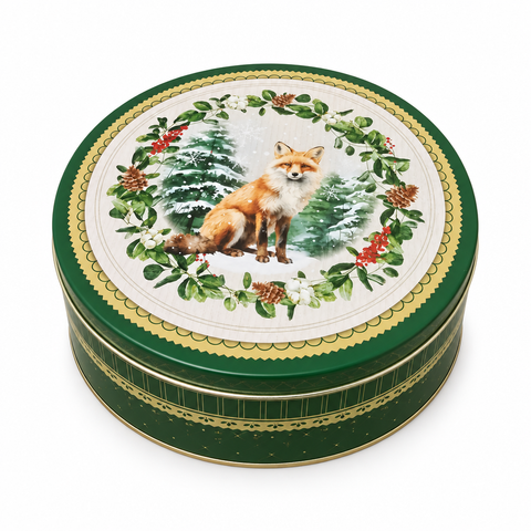 Fox tin on white background